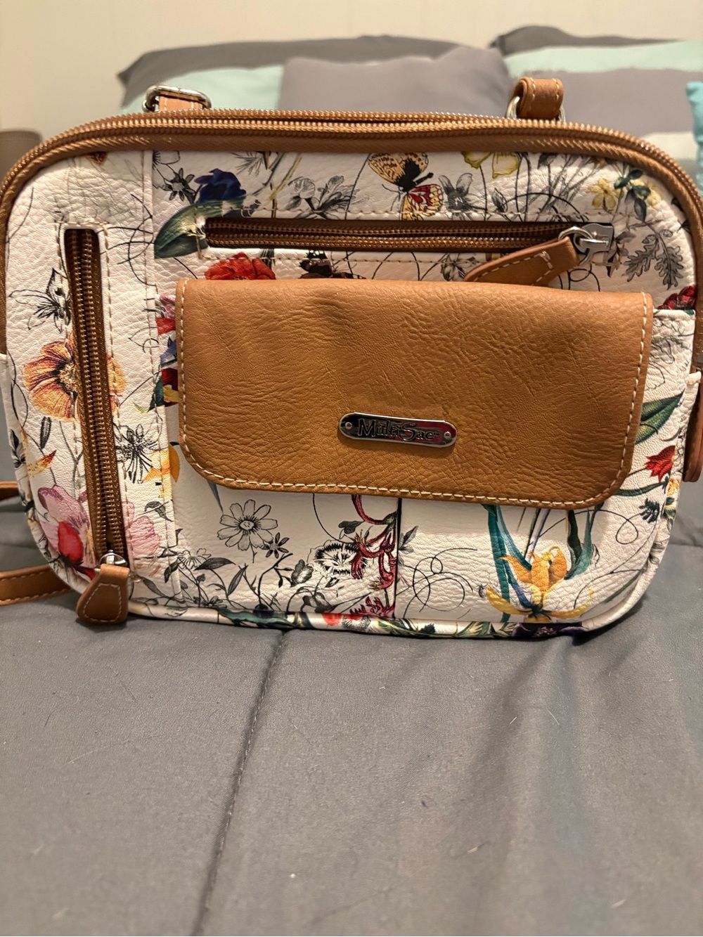 MultiSac Floral Crossbody Bag in Cream and Tan